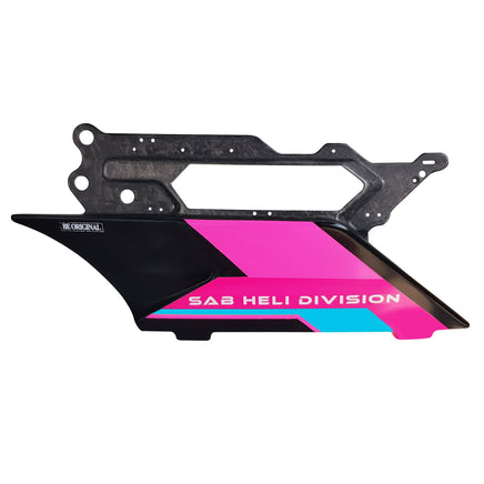 H2338-PB-S Forged CF Side Frame Pink/Blue Right (DX) - Goblin Genesis F3C - Mad 4 Heli