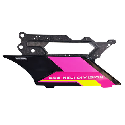 H2338-PY-S Forged CF Side Frame Pink/Yellow Right (DX) - Goblin Genesis F3C - Mad 4 Heli