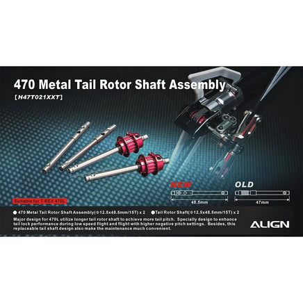 H47T021XX Align Trex 470L Metal Tail Rotor Shaft Assembly-Mad 4 Heli