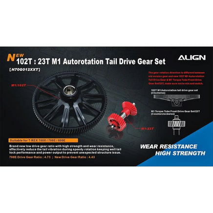 H70G012XX Align Trex 102T M1 Helical Autorotation Tail Drive Gear Set-Mad 4 Heli