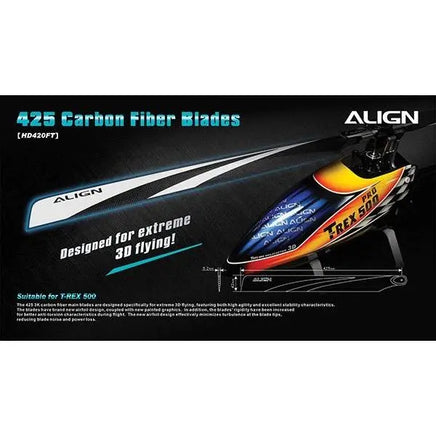 HD420F Align Trex 425 Carbon Fiber Blades.-Mad 4 Heli