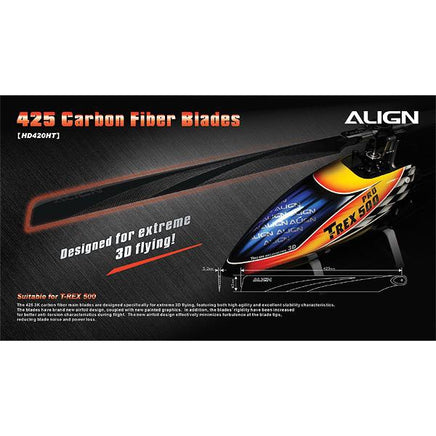 HD420H Align Trex 425 Carbon Fiber Blades-Black.-Mad 4 Heli