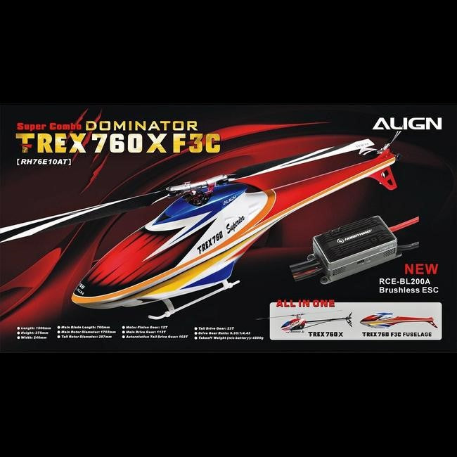 RH76E10A Align T-REX 760X F3C Super Combo-Red Fuselage (Special order, enquire within)
